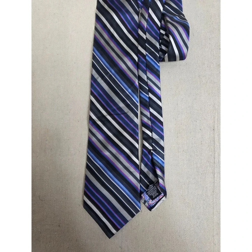 Ted Baker London Silk Tie Blue‎ Purple Grey Black Striped Paisley RN 121148